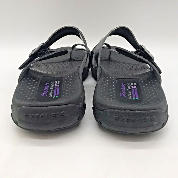 Skechers Outdoor Lifestyle 41007 Sandals Women 8 Black Leather Dbl. Buckle Slide - Picture 4 of 11
